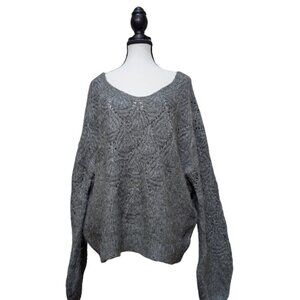 Q&A Gray Textured Knit Balloon Sleeve Sweater Wool Blend – Size XL